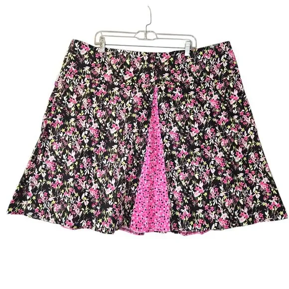 Notations Women 24W Floral SKirt Black Pink Polka Dot Cottagecore Romantic - Picture 9 of 16